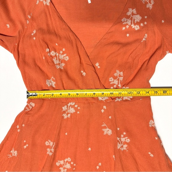 Free People Embroidered Jasmine Mini Dress Sz 8 Papaya Orange Witchy Boho Fairy - Picture 14 of 16